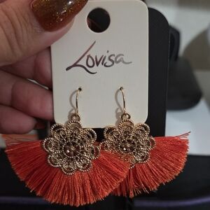 Lovisa Gold and Orange Floral Tassel Earrings